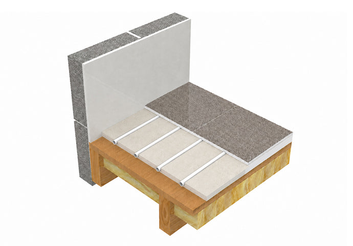 AD-SLIM grooved gypsum overlay board with warm-water heating pipe