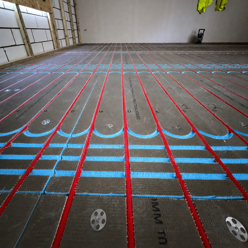Close-up of routed channels in the cement-coated AD-CXPS board