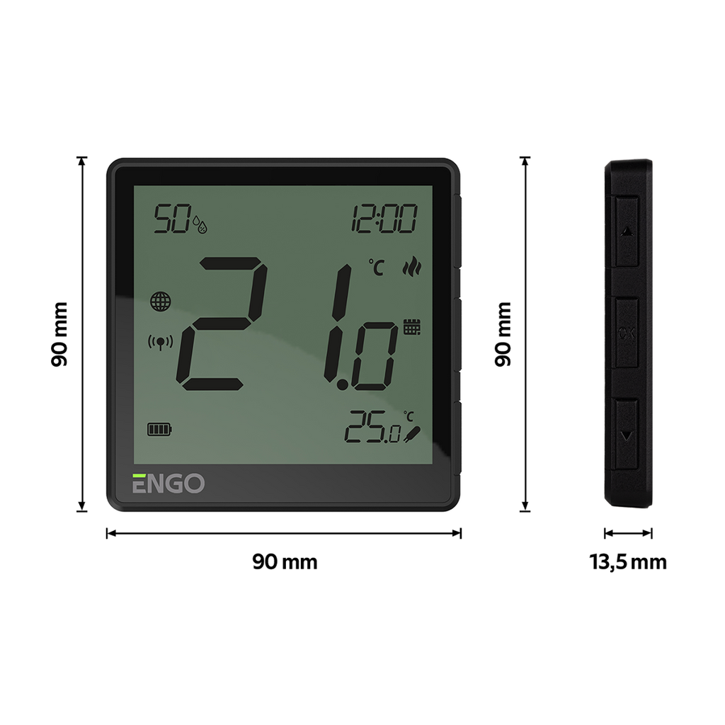 ENGO Smart Thermostat - Black - Dimensions - E1B