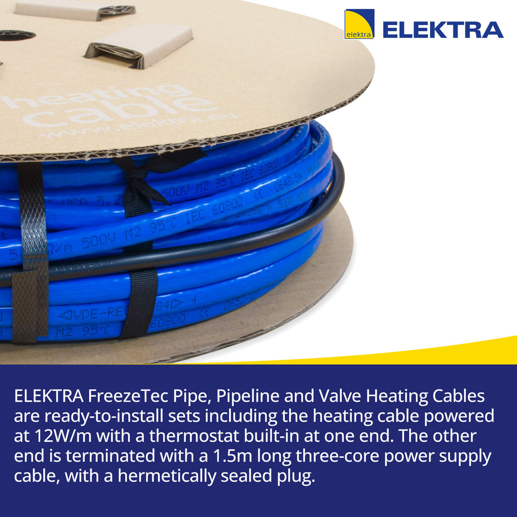 Frost Protection Cable with Thermostat - Heat Trace Freezing / Frozen Pipe - Elektra FreezeTec