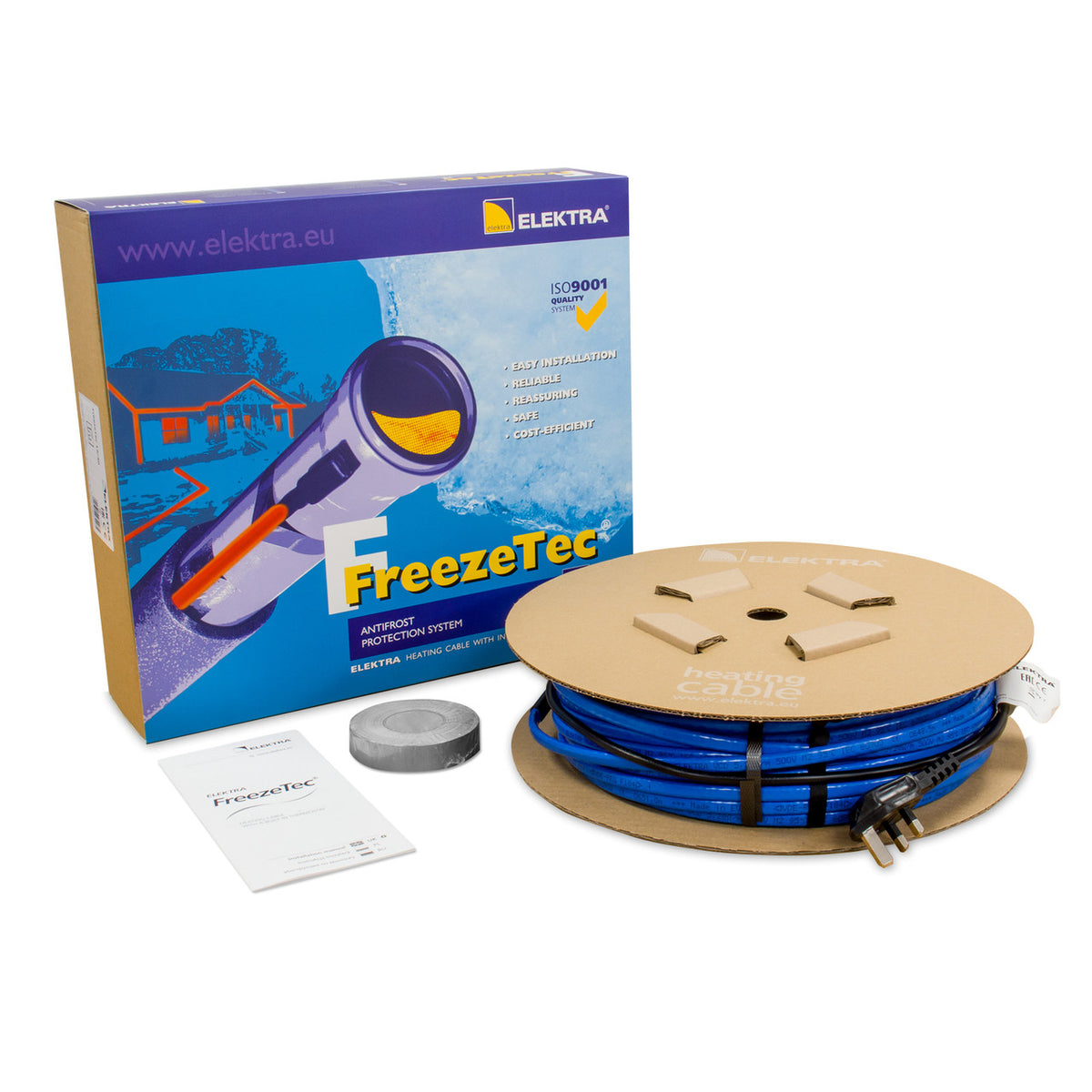 ELEKTRA FreezeTec pipe frost-protection heating cable and packaging