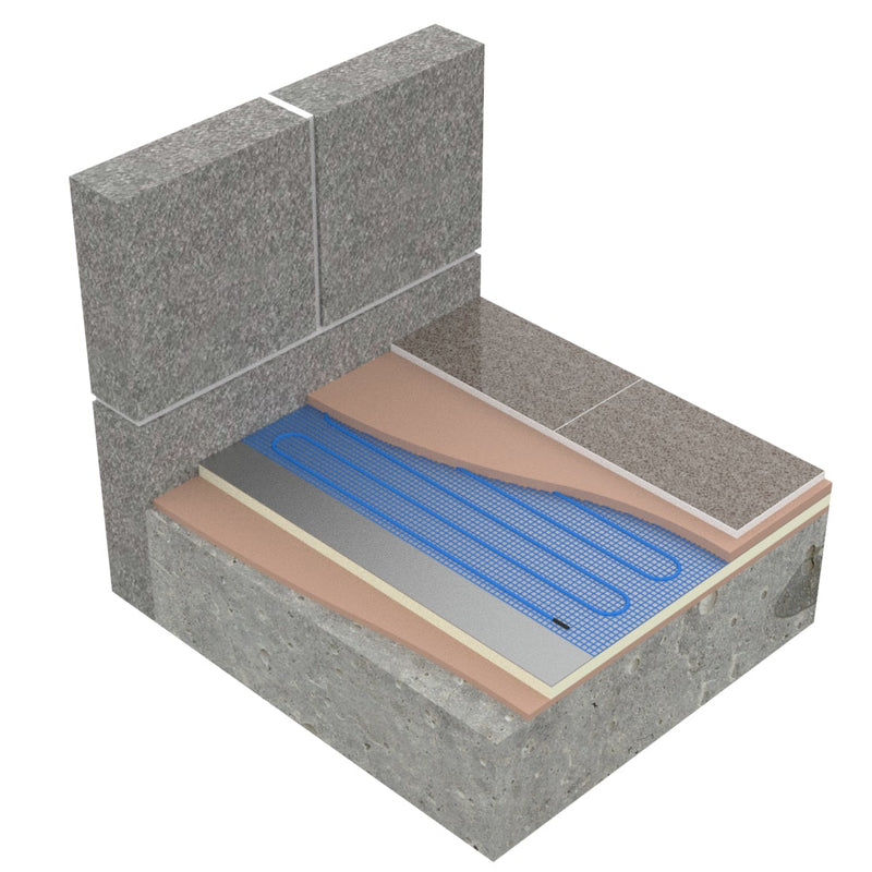 Typical tiled floor build-up with an MD heating mat