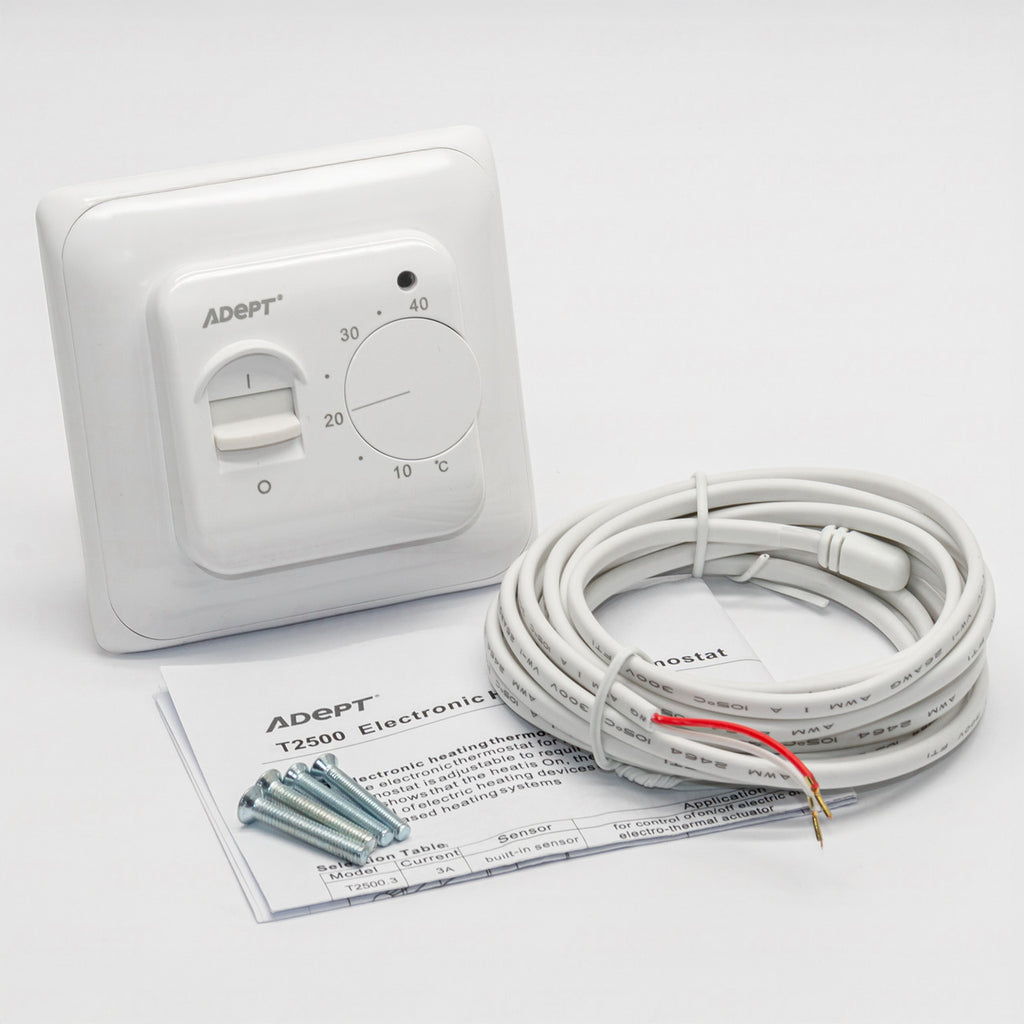 Adept T2500W Manual Control Thermostat for Electric and Water Underfloor Heating