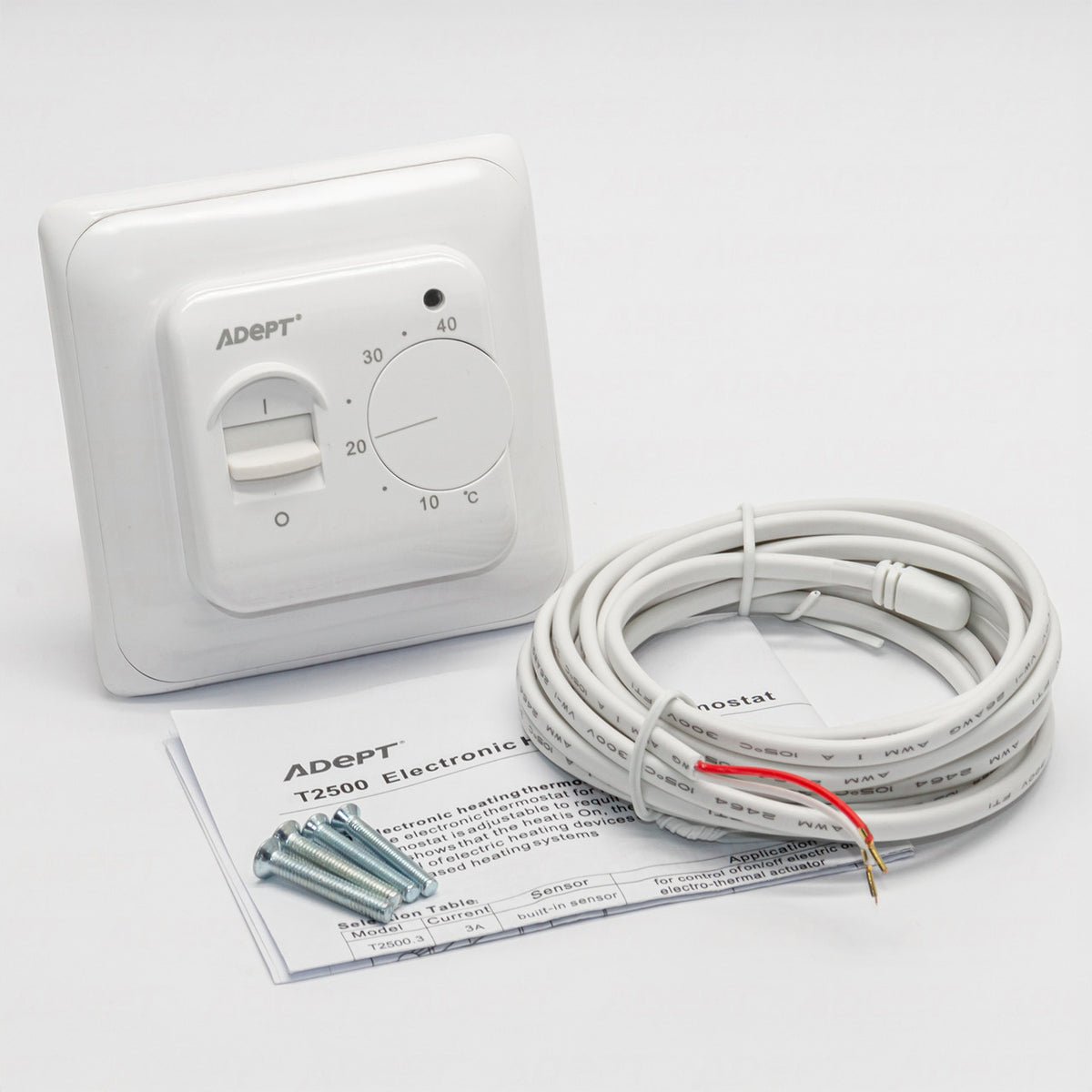 Adept T2500W Manual Control Thermostat for Electric and Water Underfloor Heating