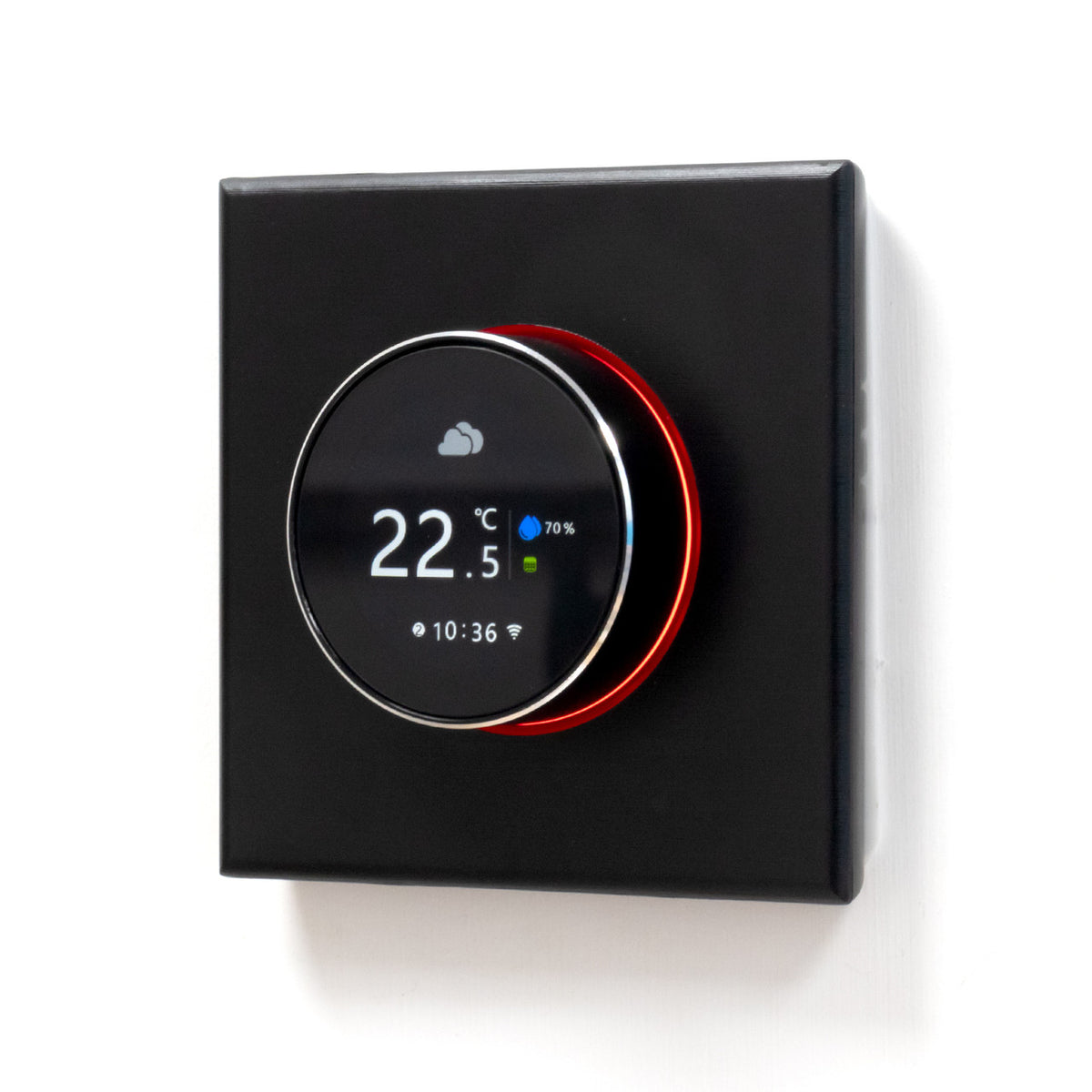 Adept Smart Dial WiFi Thermostat - Black - Angled Home Screen