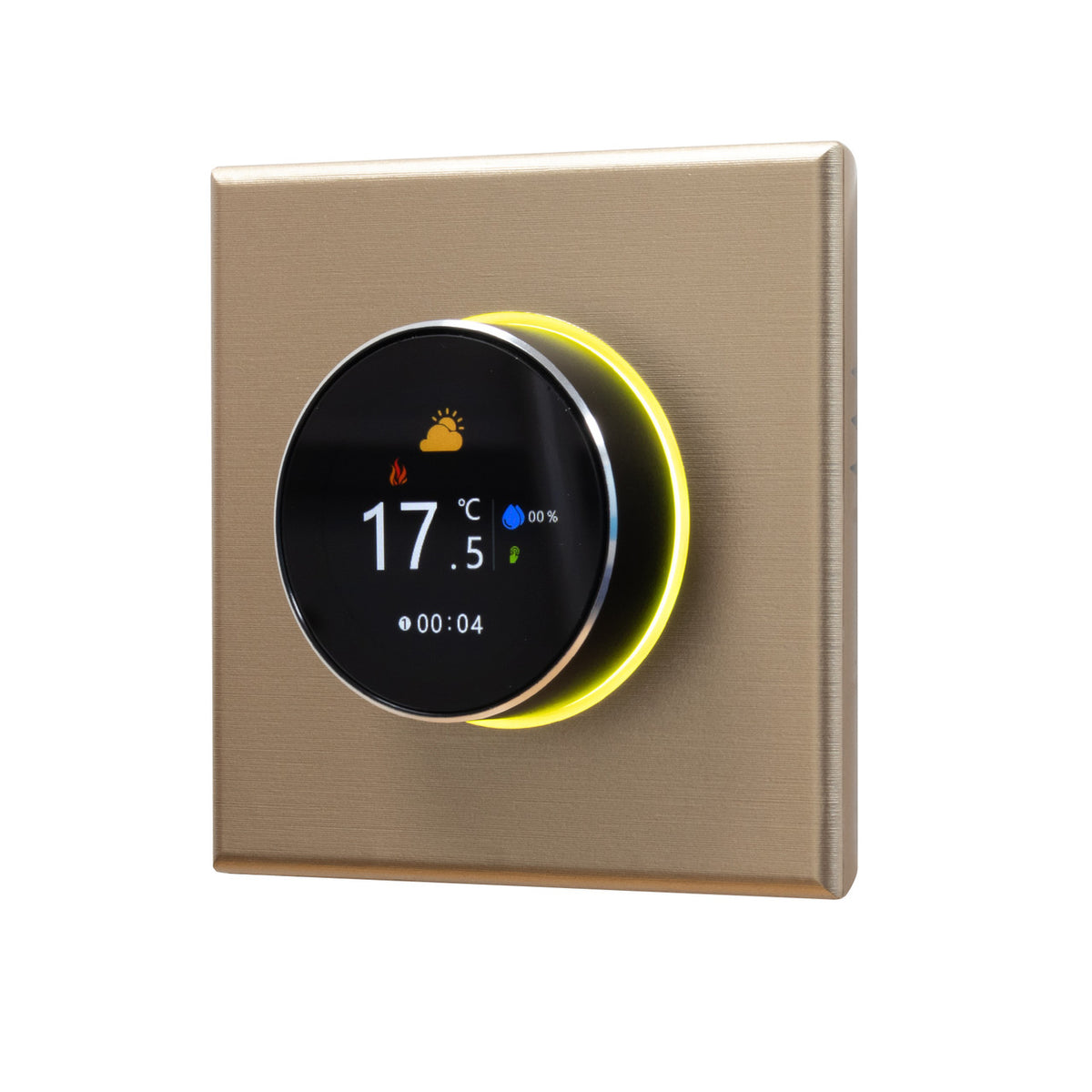 Adept Smart Dial WiFi Thermostat - Gold - Angled Home Screen View