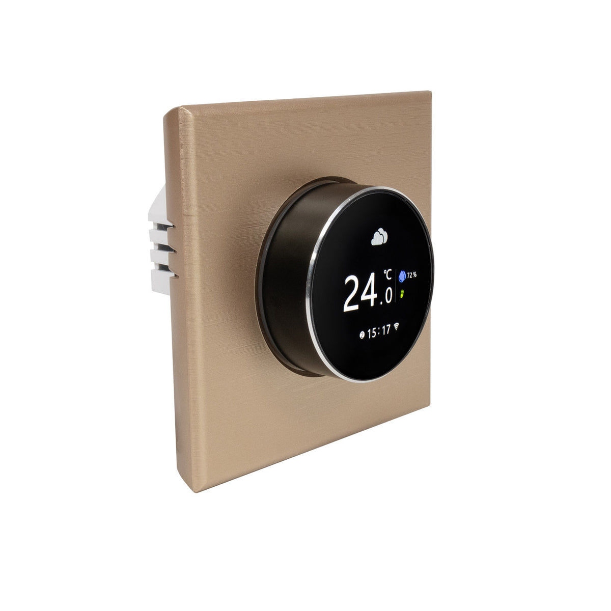 Adept Smart Dial WiFi Thermostat - Gold - Angled Standby Mode View
