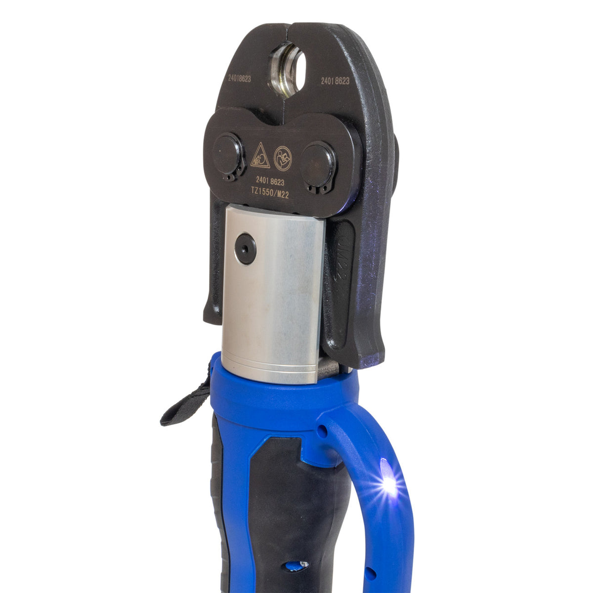 TekTools TZ1550 Cordless Press Tool -(With Charger & 2 Batteries) Close Up Of Tool And Light
