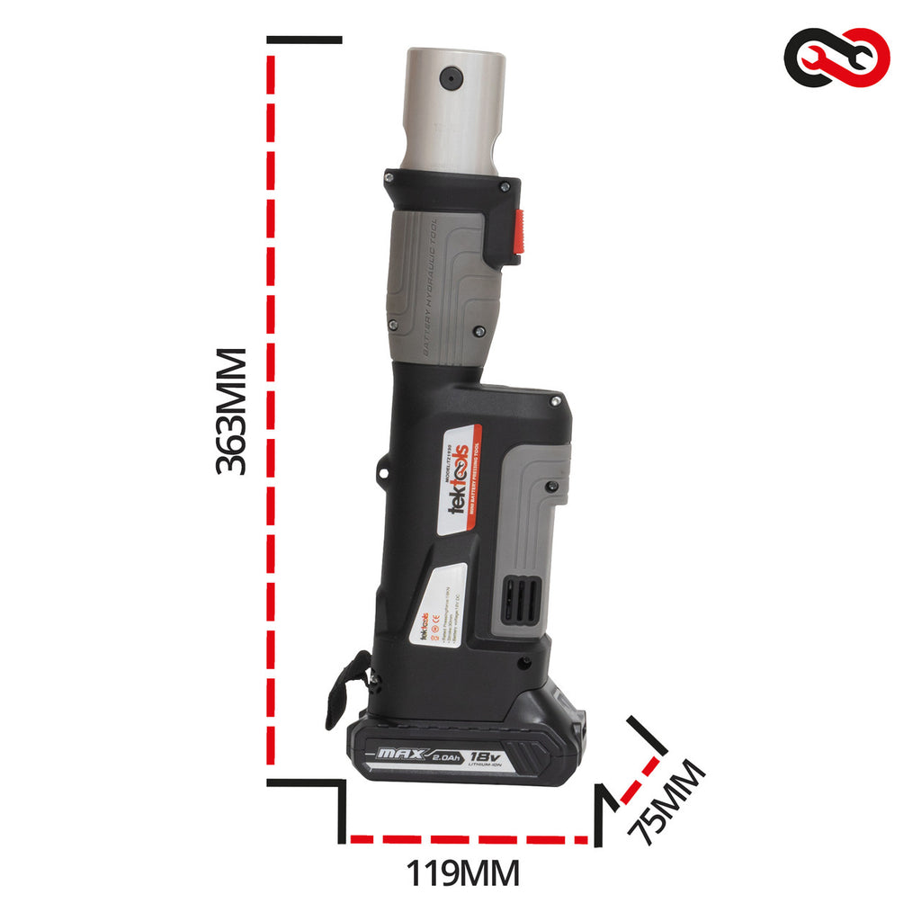 TekTools TZ1930 Cordless Press Tool - (With Charger & 2 Batteries) - Dimensions