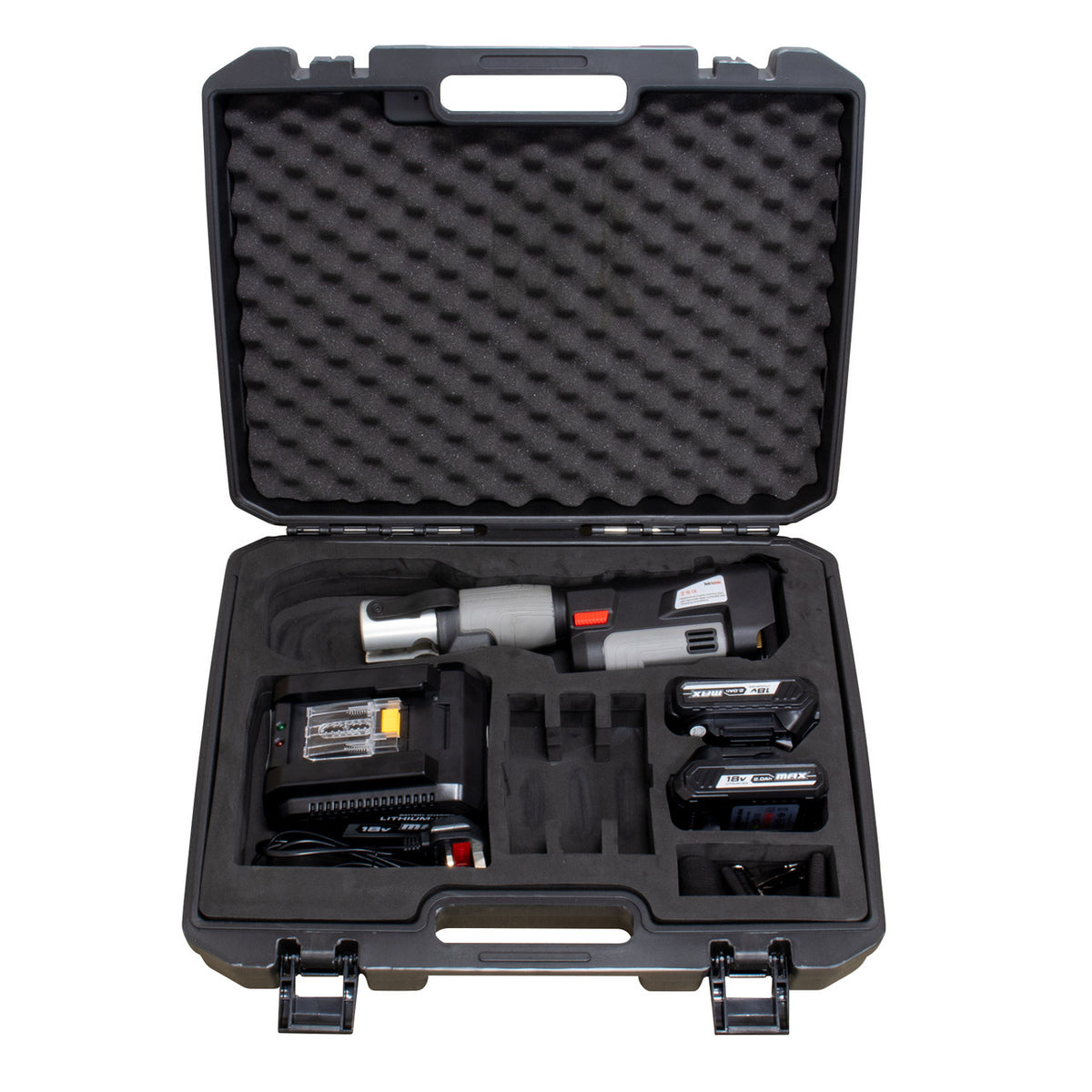 TekTools TZ1930 Cordless Press Tool - (With Charger & 2 Batteries) - Open Case View Of Kit