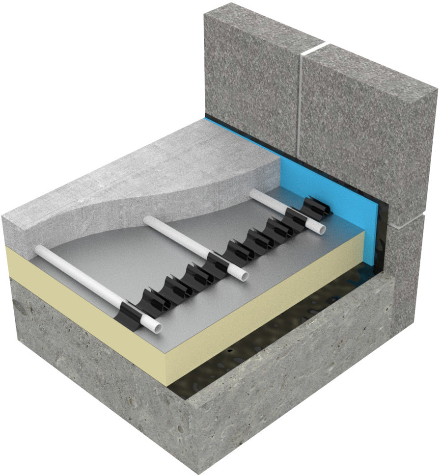 AD-RAIL grip rails retaining heating pipe in planned rows