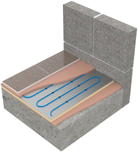 Typical electric underfloor heating cable floor build-up